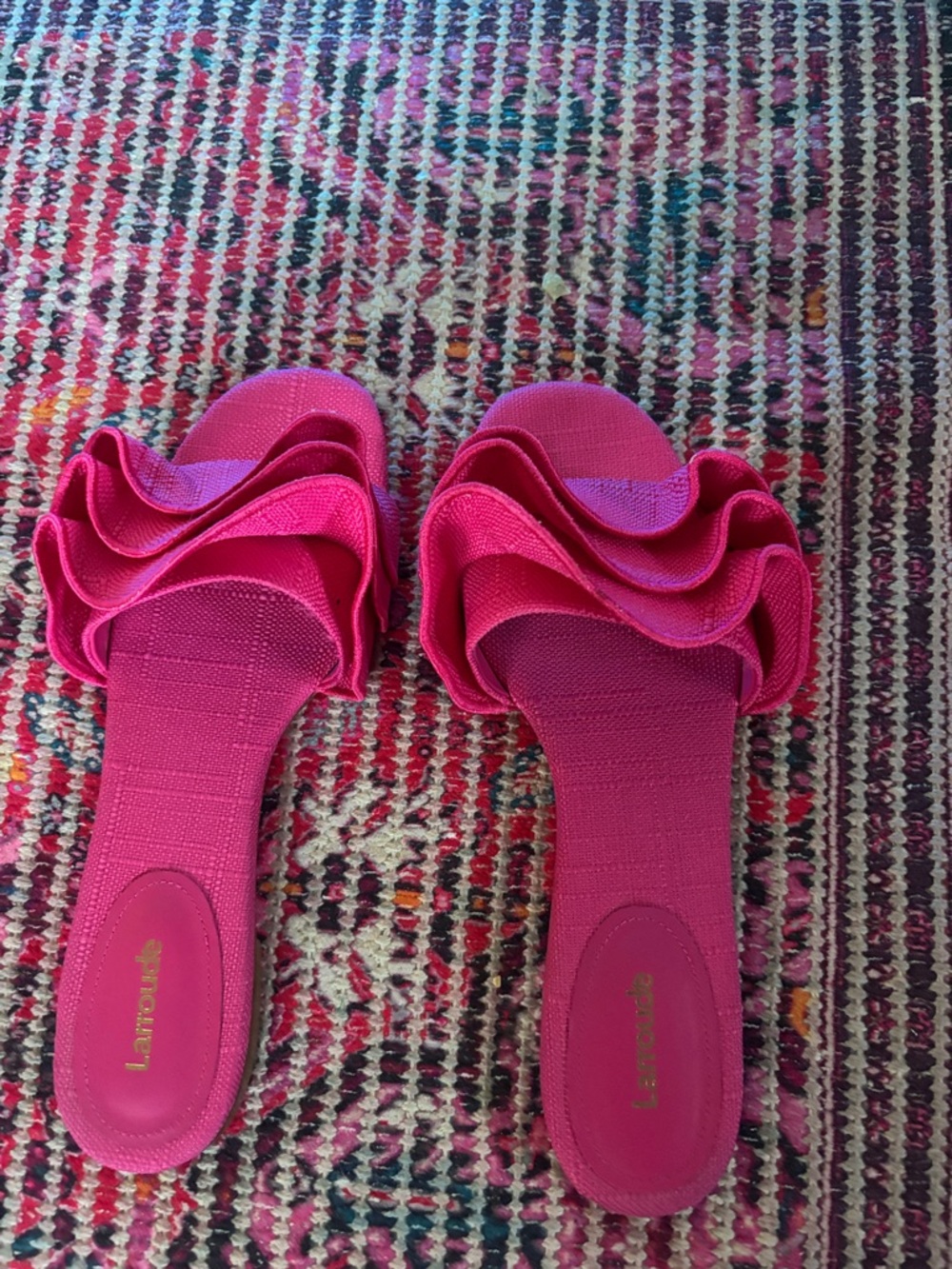 Larroude Fuchsia Ruffle Slide Sandals - Picture 2 of 6